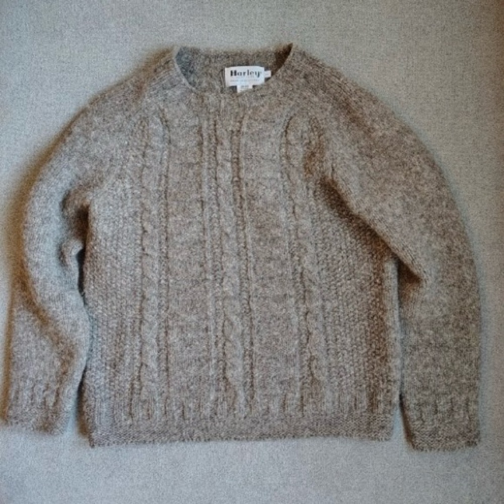 Harley Of Scotland 100% Pure New Wool Pullover Sweater Womens L Brown Fisherman